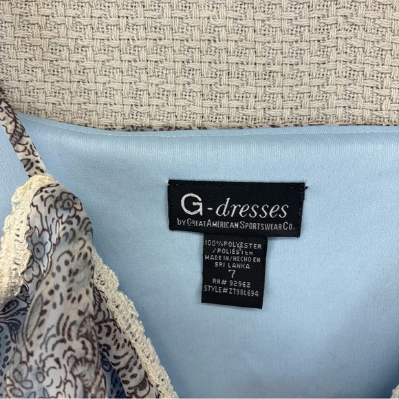 Vtg G-Dresses Y2K Sleeveless Blue Patchwork Maxi Dress Paisley Asymmetric Sz 7 - Picture 6 of 10